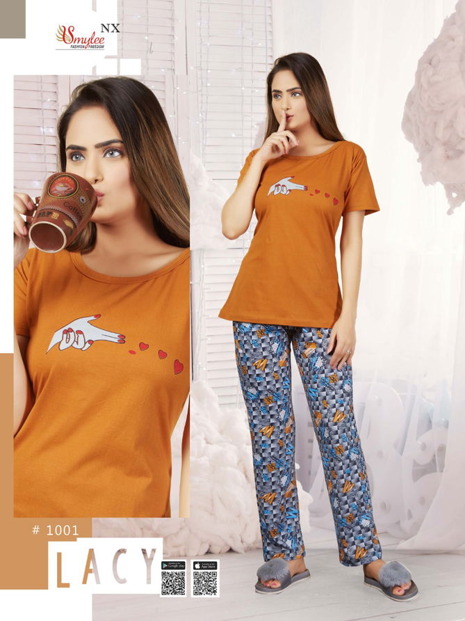 Smylee Moda Latest Fancy Designer Procian Discharge Print Sinker Hosiery Night Suits Collection